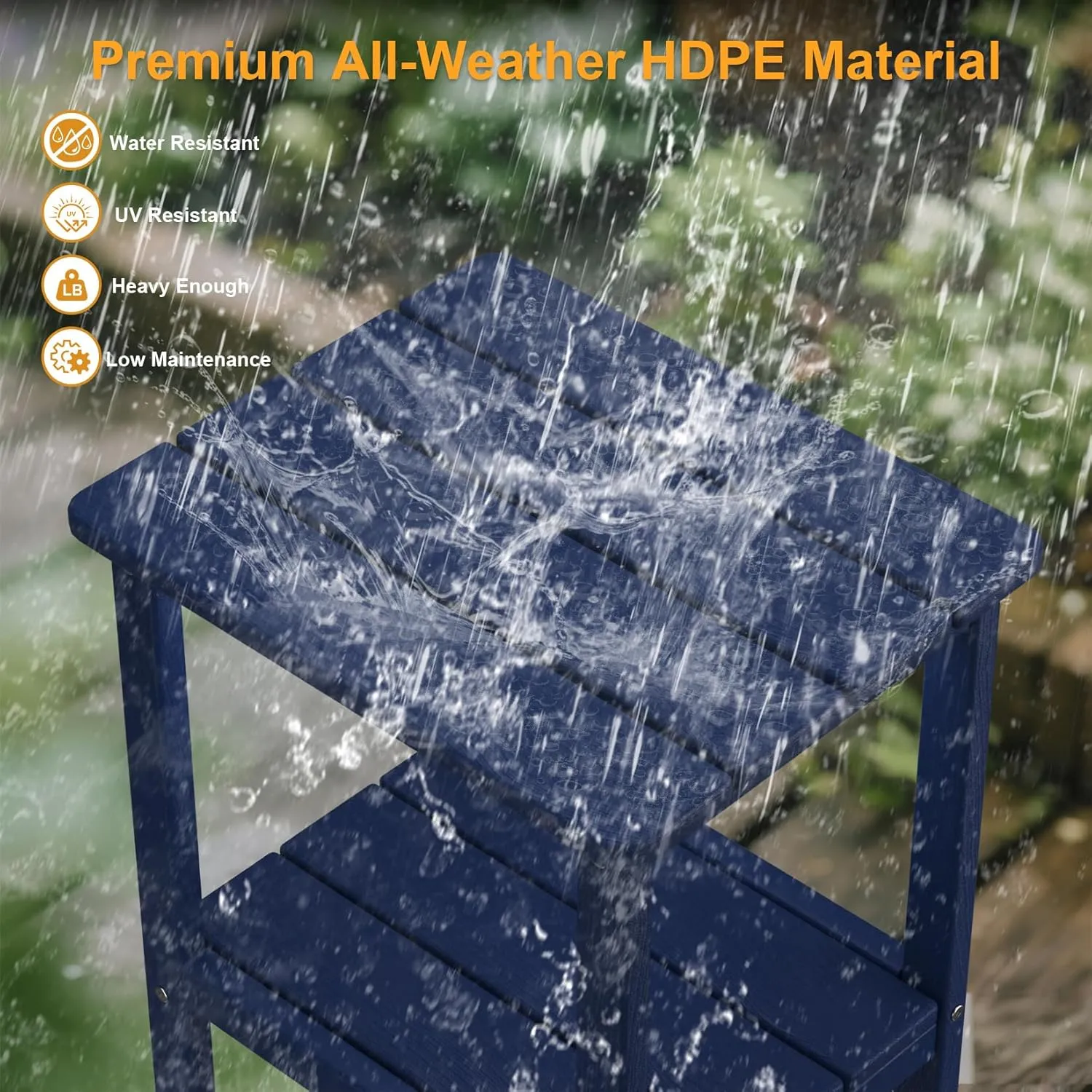 Outdoor Side Table, 17.7-Inch Small Patio Side Table with Adjustable Feet, All-Weather HDPE Adirondack Table for Porch Deck Balcony Pool, Easy Maintenance, Navy Blue