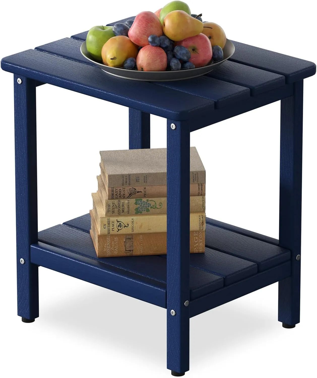 Outdoor Side Table, 17.7-Inch Small Patio Side Table with Adjustable Feet, All-Weather HDPE Adirondack Table for Porch Deck Balcony Pool, Easy Maintenance, Navy Blue
