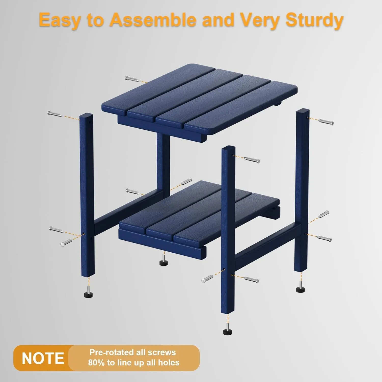 Outdoor Side Table, 17.7-Inch Small Patio Side Table with Adjustable Feet, All-Weather HDPE Adirondack Table for Porch Deck Balcony Pool, Easy Maintenance, Navy Blue