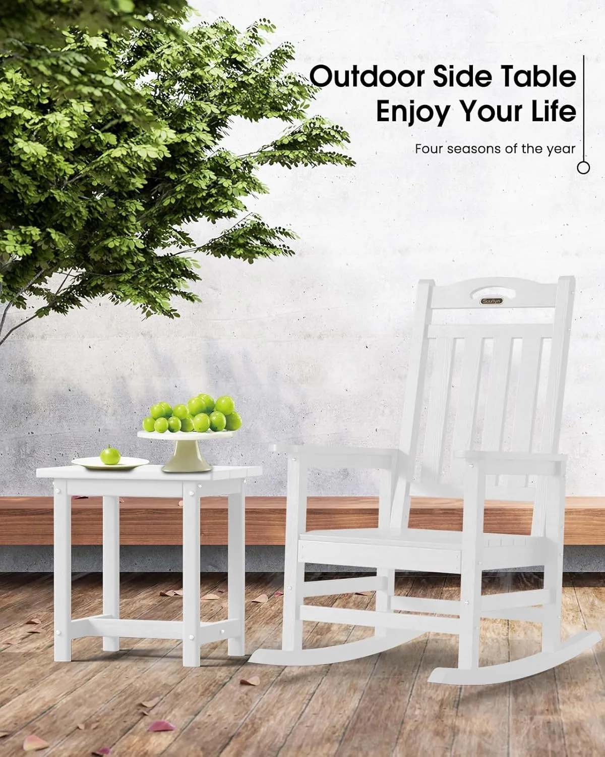 Outdoor Side Table – 17" HDPE Adirondack Side Table,Sturdy Small Outdoor Side Table Porch Table,Weather-Resistant & Easy Assembly Patio End Table for Garden, Balcony, Porch & Poolside (White)