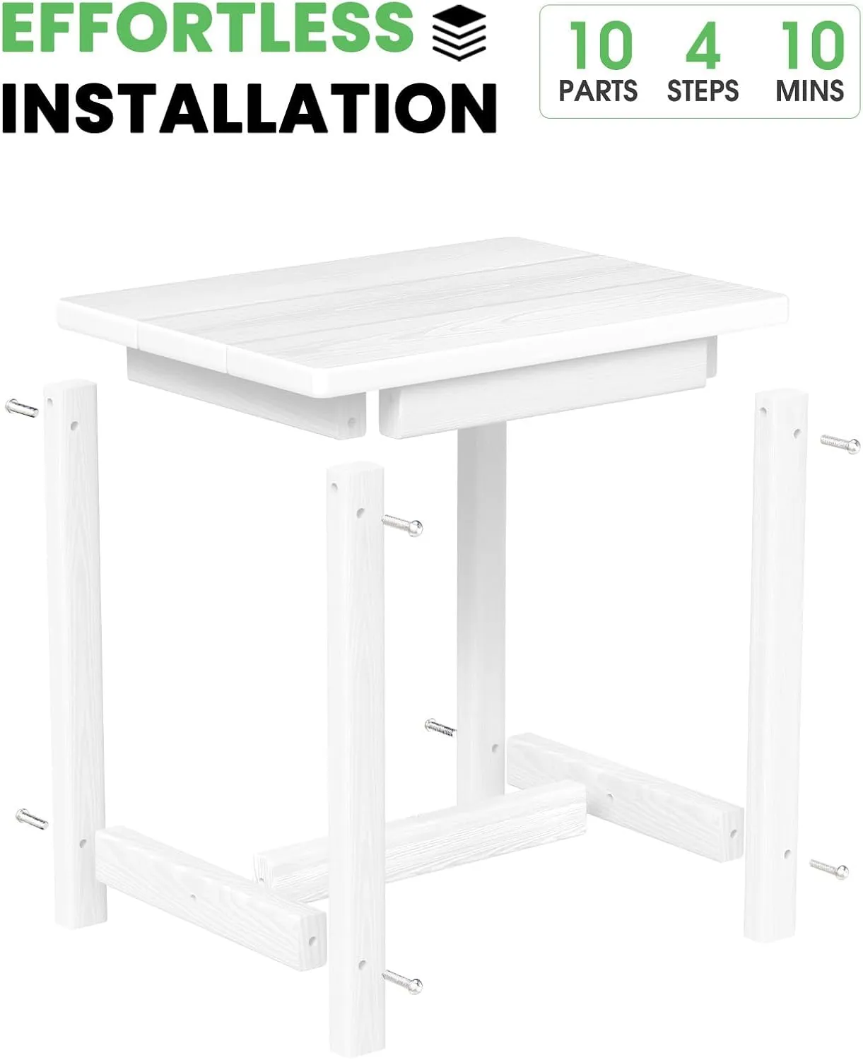 Outdoor Side Table – 17" HDPE Adirondack Side Table,Sturdy Small Outdoor Side Table Porch Table,Weather-Resistant & Easy Assembly Patio End Table for Garden, Balcony, Porch & Poolside (White)