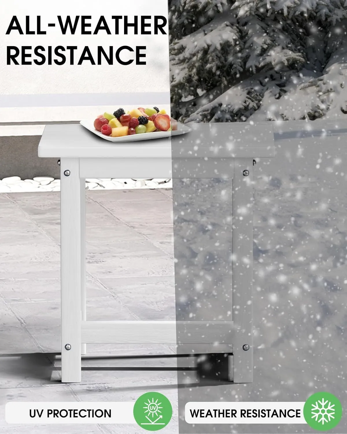Outdoor Side Table – 17" HDPE Adirondack Side Table,Sturdy Small Outdoor Side Table Porch Table,Weather-Resistant & Easy Assembly Patio End Table for Garden, Balcony, Porch & Poolside (White)