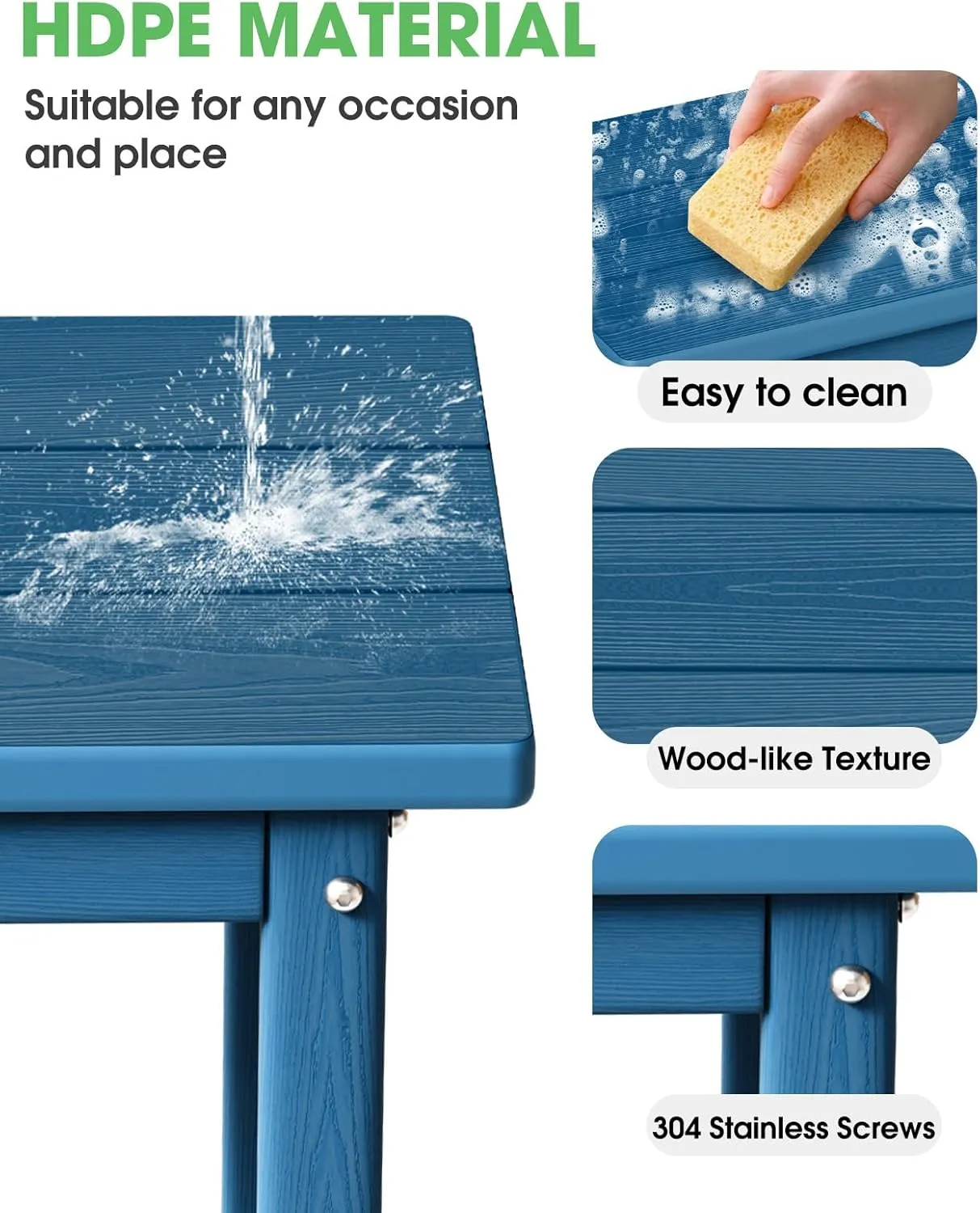 Outdoor Side Table, HDPE Small Outdoor Table, Adirondack Side Tables, Outside End Tables for Patio, Porch, Deck, Pool, Weather Resistant (Navy Blue)