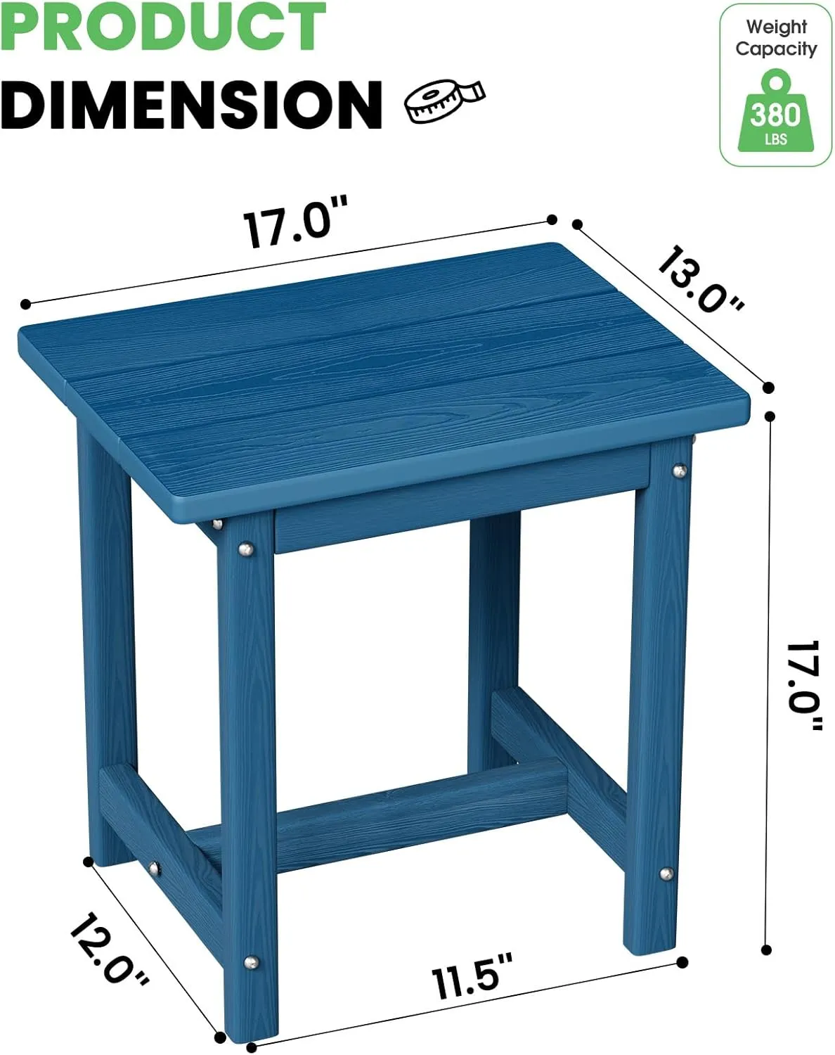 Outdoor Side Table, HDPE Small Outdoor Table, Adirondack Side Tables, Outside End Tables for Patio, Porch, Deck, Pool, Weather Resistant (Navy Blue)