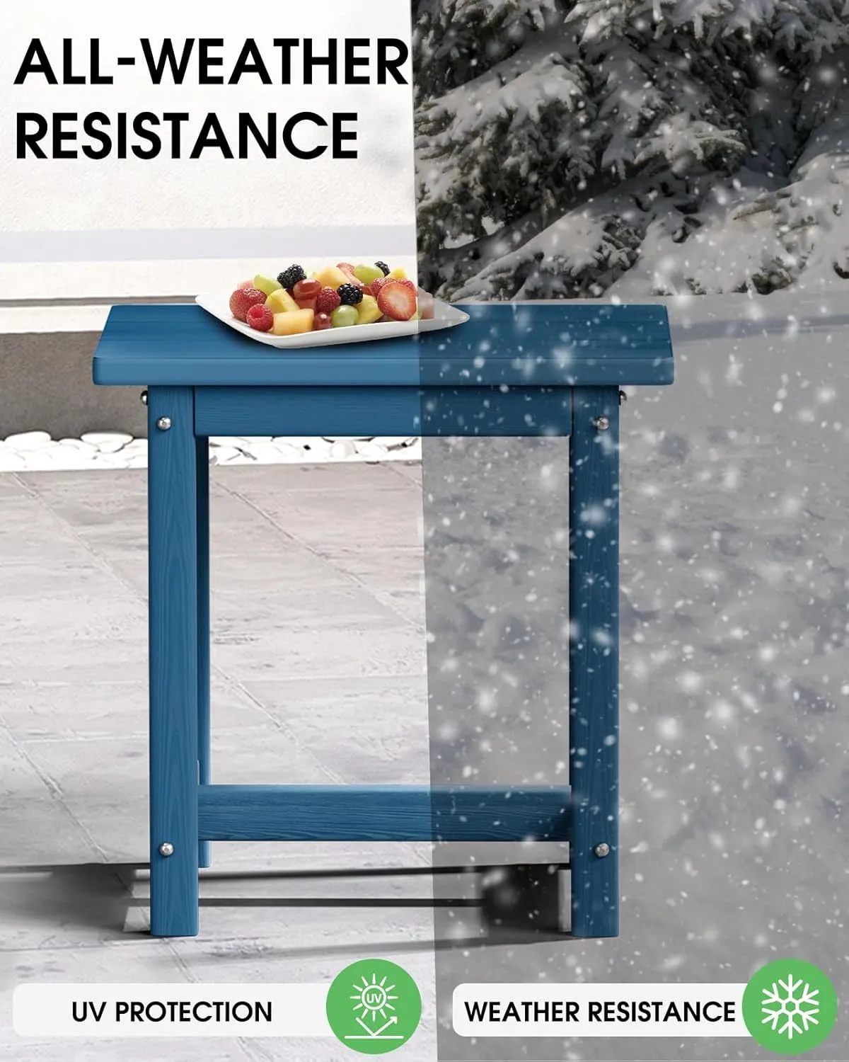 Outdoor Side Table, HDPE Small Outdoor Table, Adirondack Side Tables, Outside End Tables for Patio, Porch, Deck, Pool, Weather Resistant (Navy Blue)