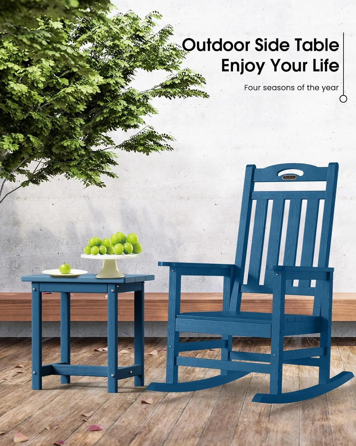 Outdoor Side Table, HDPE Small Outdoor Table, Adirondack Side Tables, Outside End Tables for Patio, Porch, Deck, Pool, Weather Resistant (Navy Blue)