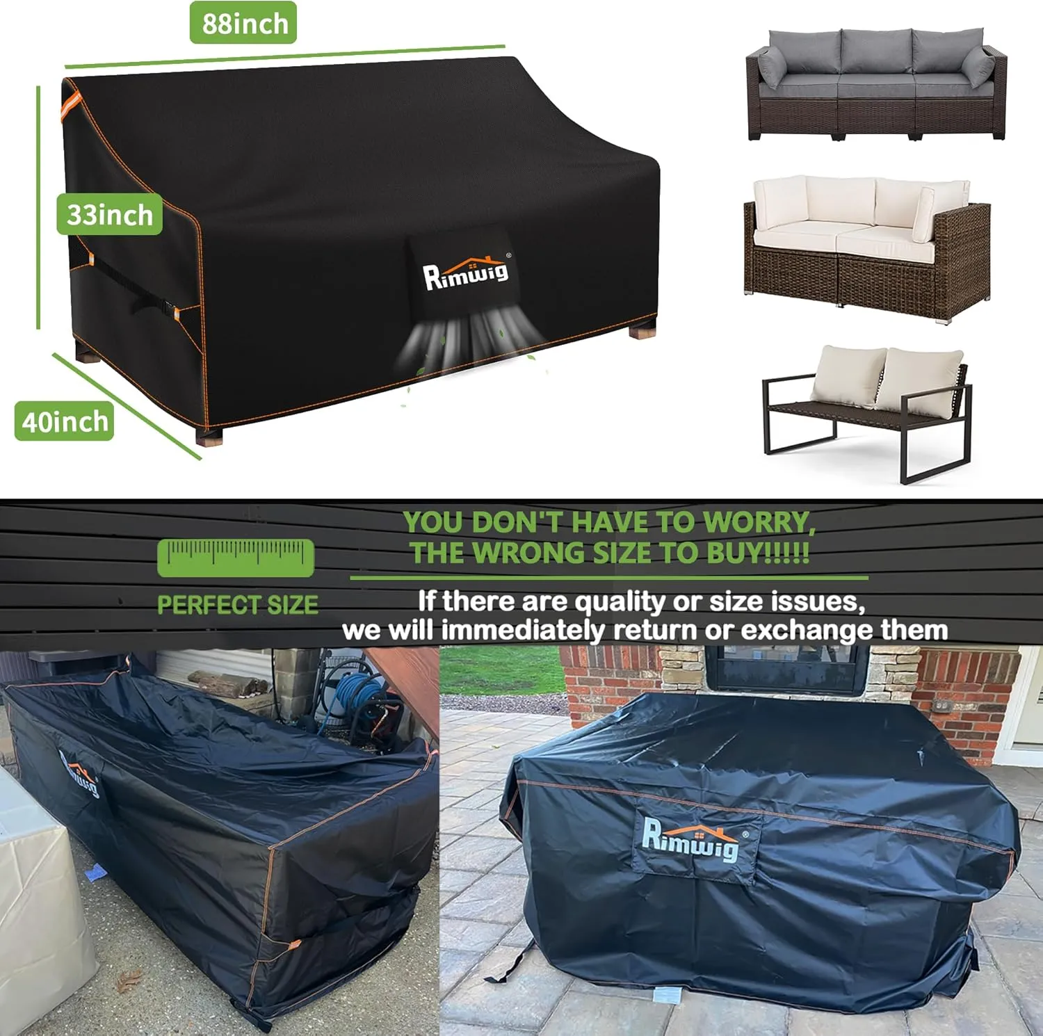 Outdoor Sofa Covers Waterproof 5-Seater outdoor couch cover 420D Heavy Duty Patio Sofa Covers with rainproof windproof 88Wx40Dx33H inches Patio Loveseat Cover