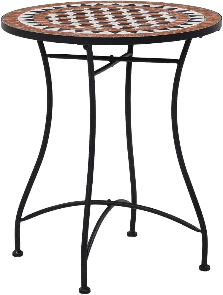 Outdoor Table Cream Brown Powder-Coated Iron Side Camping Dining Table Furniture for Balcony, Garden, Patio - Medium 60x60x72cm