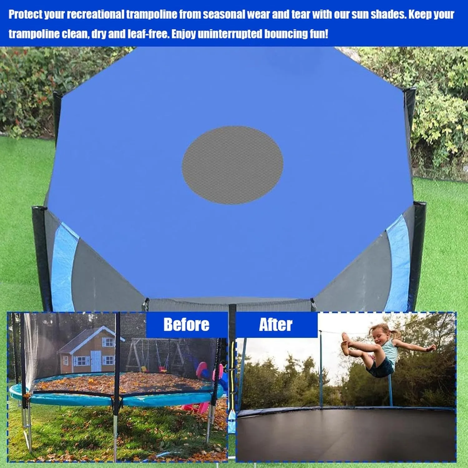 Outdoor Trampoline Cover Trampoline Tent Cover - Trampoline Canopy Awning Sunscreen Rainproof Trampoline Shade Cover for Outdoor Backyard Playground(Blue,12ft-6 Poles)