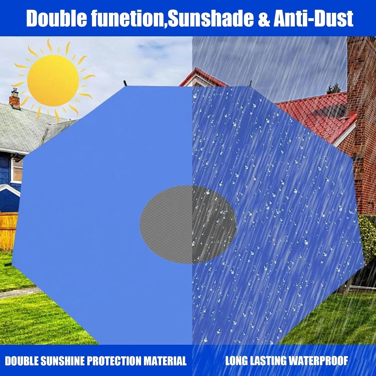 Outdoor Trampoline Cover Trampoline Tent Cover - Trampoline Canopy Awning Sunscreen Rainproof Trampoline Shade Cover for Outdoor Backyard Playground(Blue,12ft-6 Poles)