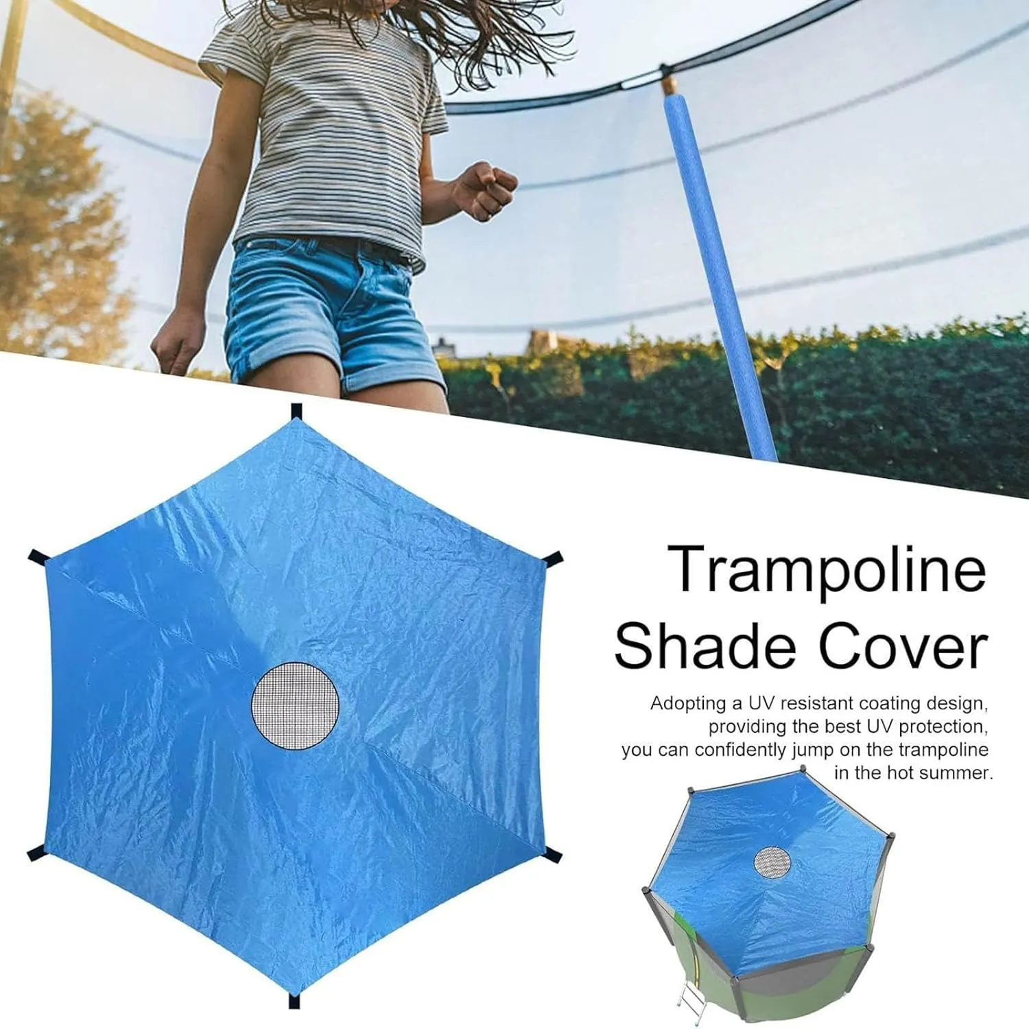 Outdoor Trampoline Cover Trampoline Tent Cover - Trampoline Canopy Awning Sunscreen Rainproof Trampoline Shade Cover for Outdoor Backyard Playground(Blue,12ft-6 Poles)