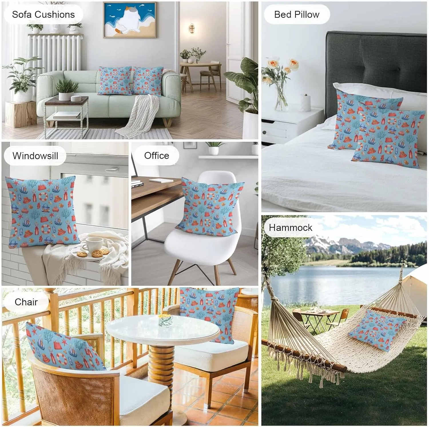 Outdoor Waterproof Throw Pillow Covers Set of 2 Summer Coral Starfish Decorative Pillowcases Square Outdoor Pillows Cushion Case 16x16 Inch Blue Bag Hat Patio Pillows for Couch Sofa Bed Garden