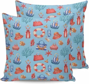 Outdoor Waterproof Throw Pillow Covers Set of 2 Summer Coral Starfish Decorative Pillowcases Square Outdoor Pillows Cushion Case 16x16 Inch Blue Bag Hat Patio Pillows for Couch Sofa Bed Garden