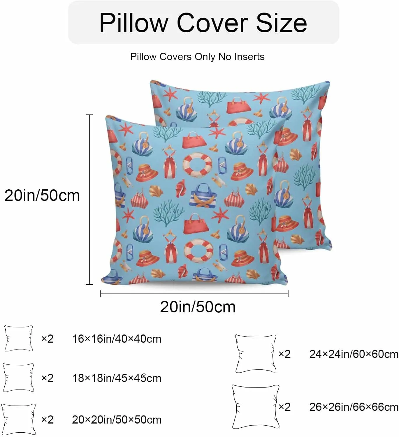 Outdoor Waterproof Throw Pillow Covers Set of 2 Summer Coral Starfish Decorative Pillowcases Square Outdoor Pillows Cushion Case 16x16 Inch Blue Bag Hat Patio Pillows for Couch Sofa Bed Garden