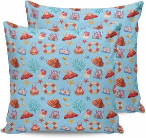 Outdoor Waterproof Throw Pillow Covers Set of 2 Summer Seaweed Starfish Decorative Pillowcases Square Outdoor Pillows Cushion Case 24x24 Inch Blue Bag Hat Patio Pillows for Couch Sofa Bed Garden