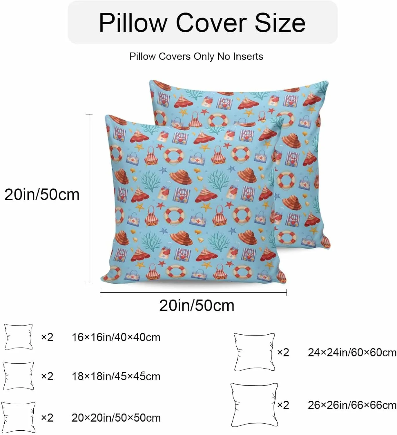 Outdoor Waterproof Throw Pillow Covers Set of 2 Summer Seaweed Starfish Decorative Pillowcases Square Outdoor Pillows Cushion Case 24x24 Inch Blue Bag Hat Patio Pillows for Couch Sofa Bed Garden