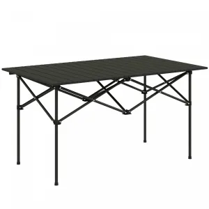 Outsunny Folding Camping Table With Roll Up Top And Carry Bag, Black|Outsunny Table De Camping Avec Plateau Enroulable Et Sac De Transport, Noir