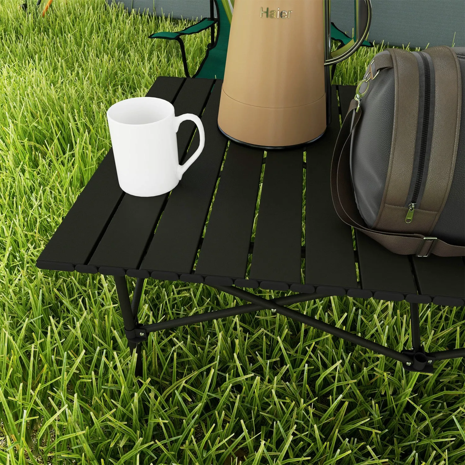 Outsunny Folding Camping Table With Roll Up Top And Carry Bag, Black|Outsunny Table De Camping Avec Plateau Enroulable Et Sac De Transport, Noir
