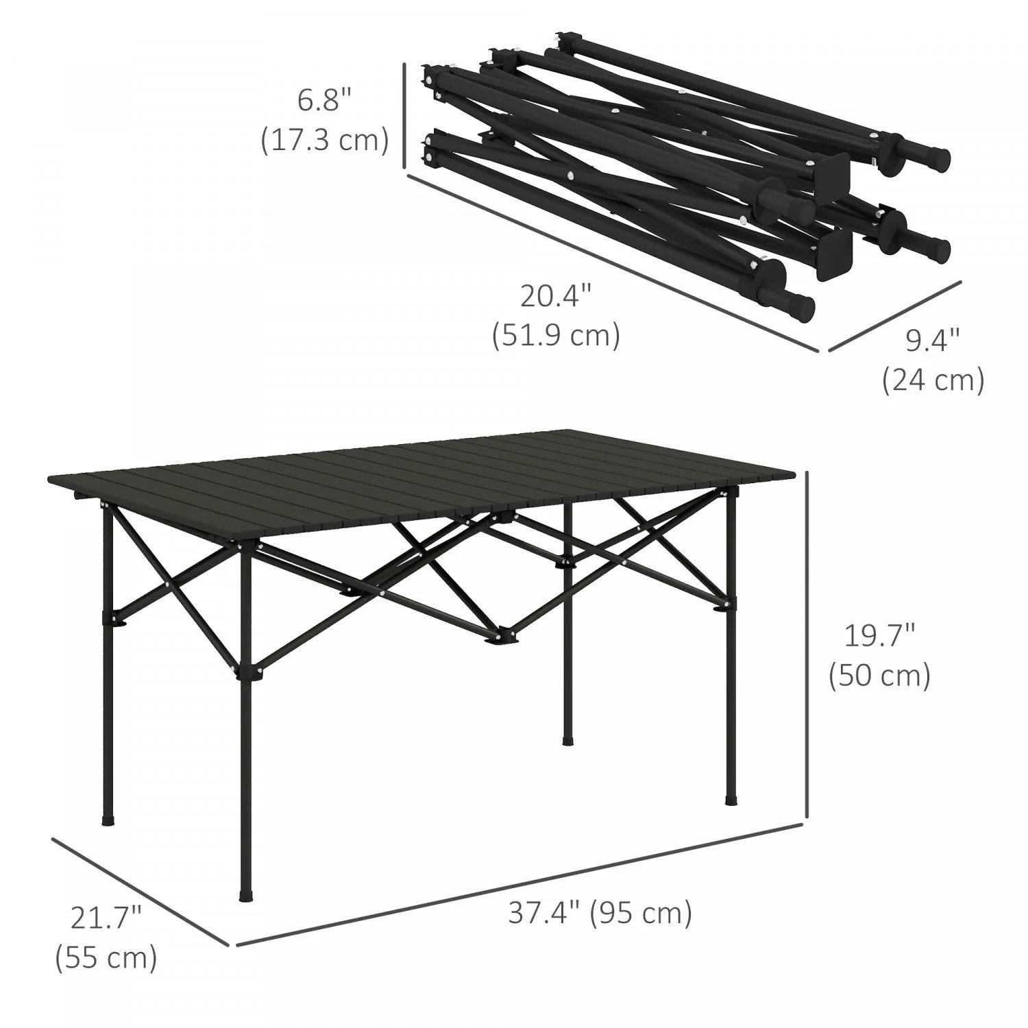 Outsunny Folding Camping Table With Roll Up Top And Carry Bag, Black|Outsunny Table De Camping Avec Plateau Enroulable Et Sac De Transport, Noir