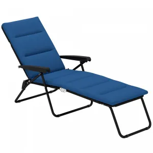 Outsunny Folding Lounge Chair W/ Cushion, Adjustable Back, Blue