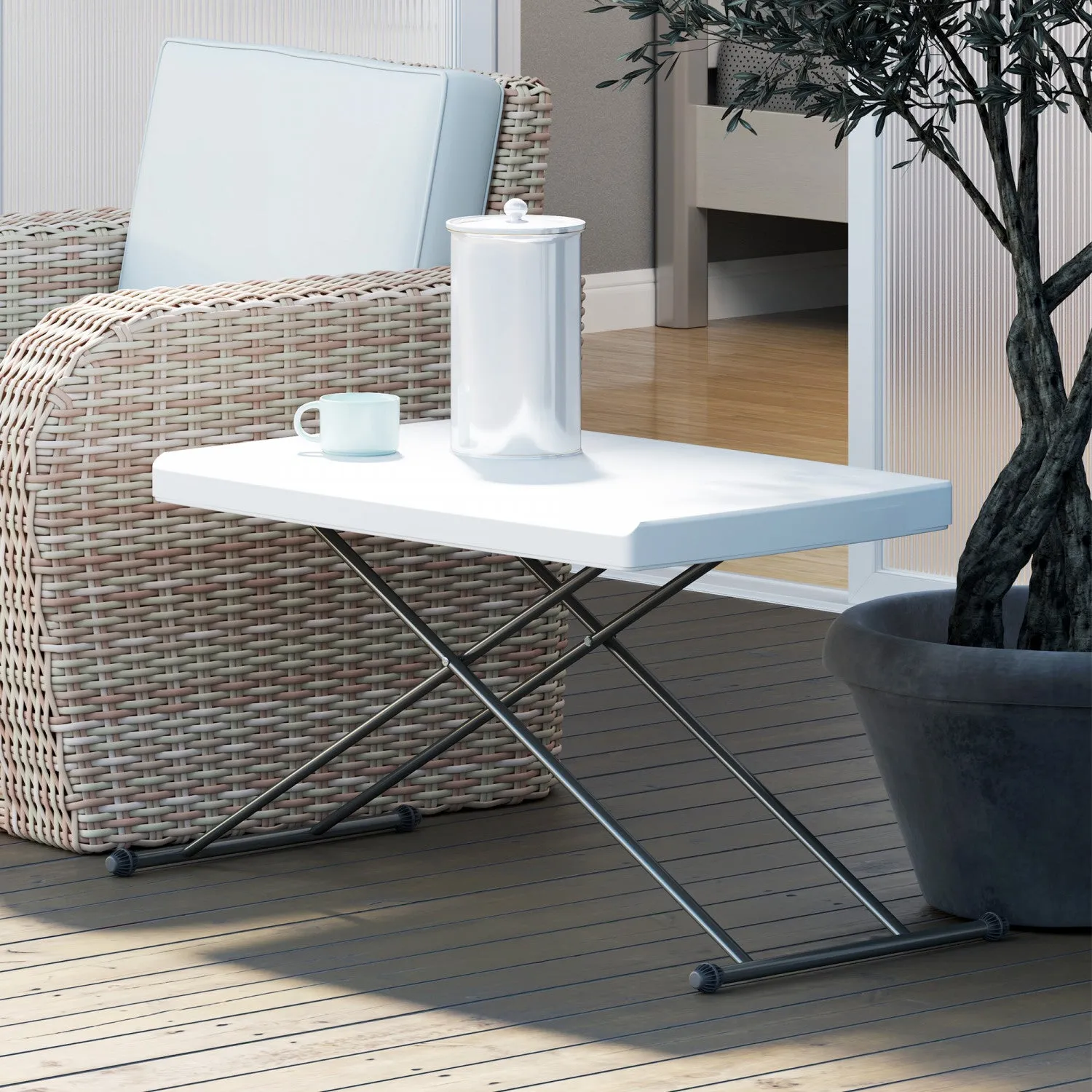 Outsunny Folding Outdoor Table, 3-level Camping Table, Hdpe Picnic Table