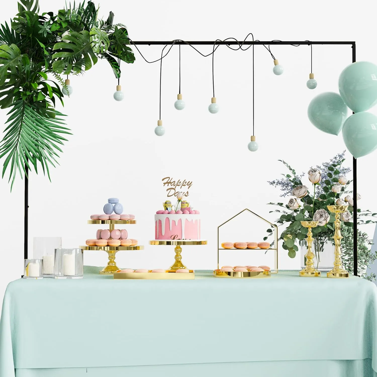 Over The Table Rod Stand with Clamps Adjustable 13''-42'' Tall 29"-98" Length Black Table Arch Hanging for Wedding Birthday Party Halloween Christmas