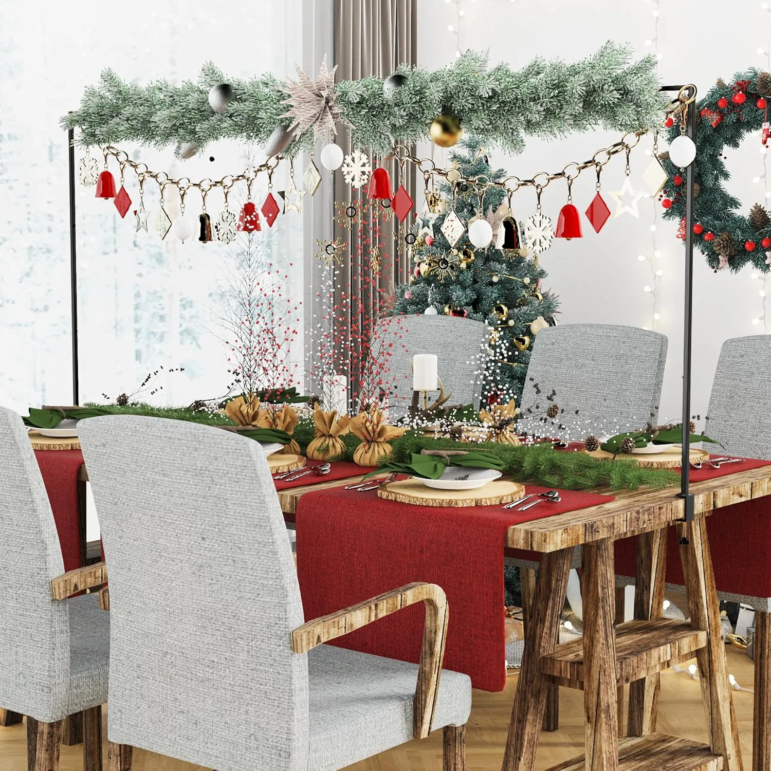 Over The Table Rod Stand with Clamps Adjustable 13''-42'' Tall 29"-98" Length Black Table Arch Hanging for Wedding Birthday Party Halloween Christmas
