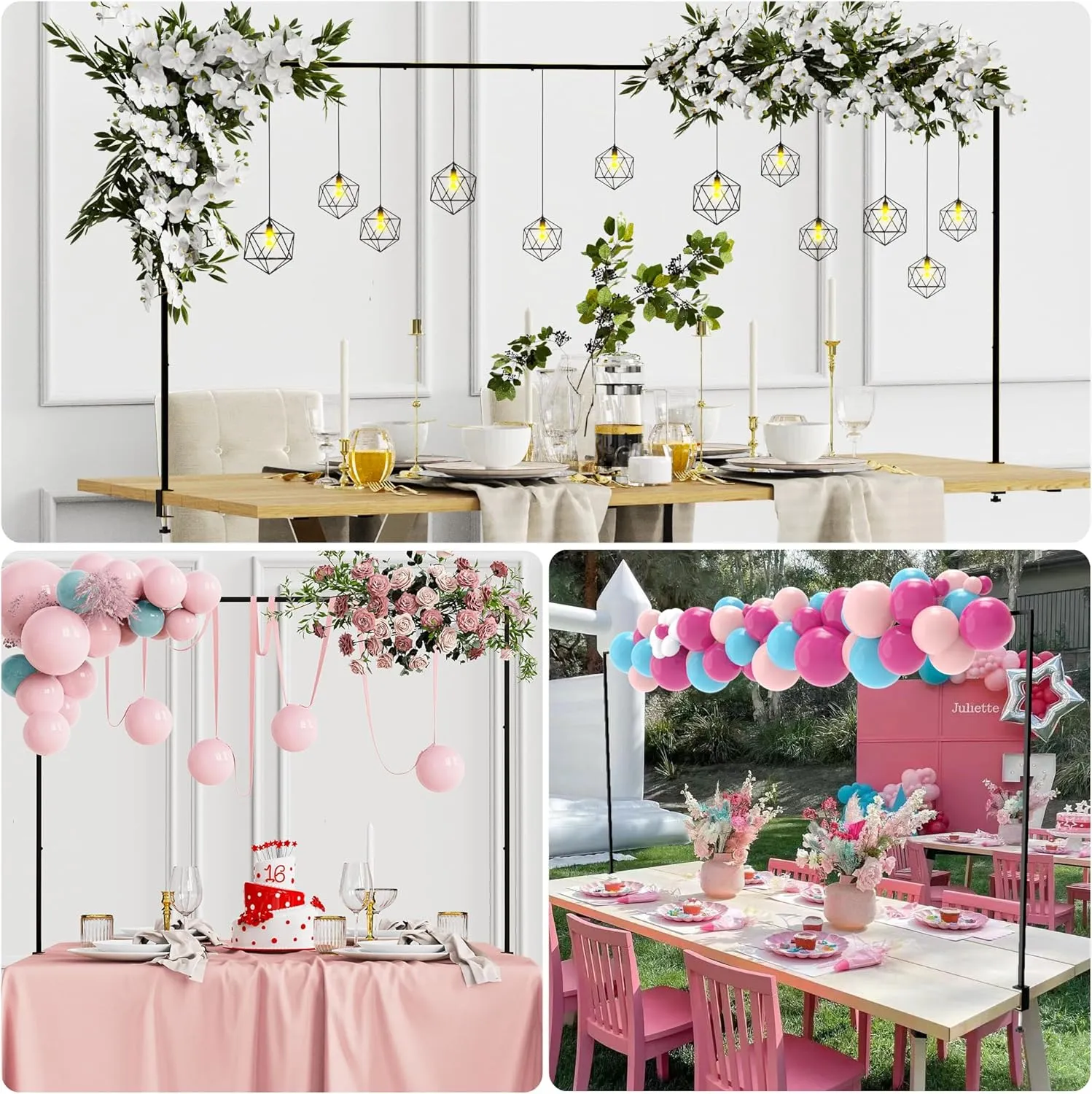 Over The Table Rod Stand with Clamps Adjustable 13''-42'' Tall 29"-98" Length Black Table Arch Hanging for Wedding Birthday Party Halloween Christmas