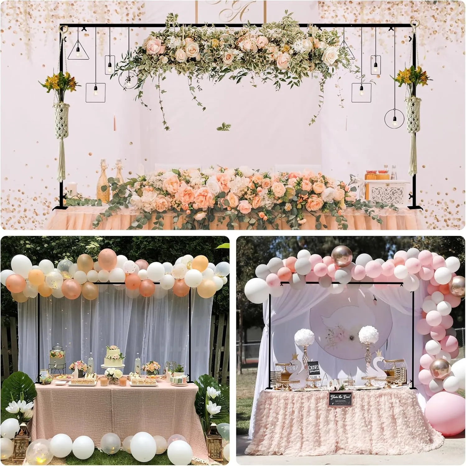 Over The Table Rod Stand with Clamps Adjustable 46"-100'' Length 29"-55" Height Black Table Balloon Arch Stand with Storage Bag, Metal Decorating Rod Hanging