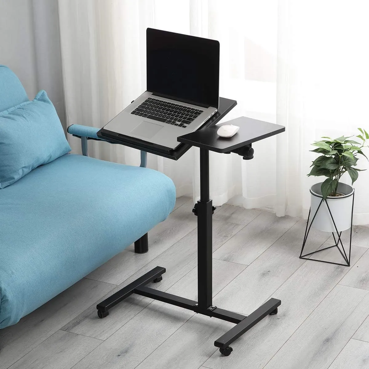 Overbed Bedside Desk Mobile Rolling Laptop Stand Tilting Overbed Table with Wheels Height Adjustable Tray Table for Laptop Bed Sofa Side Table