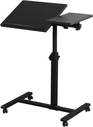 Overbed Bedside Desk Mobile Rolling Laptop Stand Tilting Overbed Table with Wheels Height Adjustable Tray Table for Laptop Bed Sofa Side Table