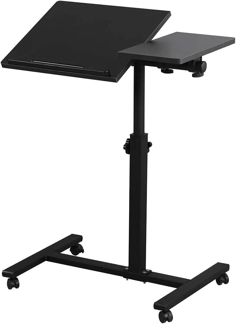 Overbed Bedside Desk Mobile Rolling Laptop Stand Tilting Overbed Table with Wheels Height Adjustable Tray Table for Laptop Bed Sofa Side Table