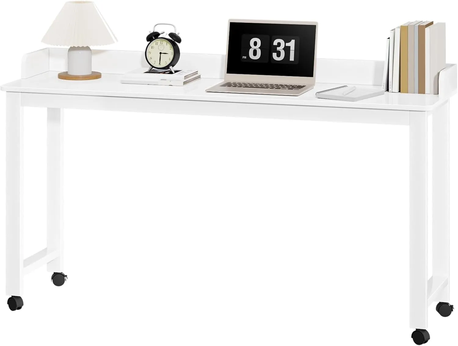Overbed Table, Height Adjustable Rolling Laptop Desk with 360° Wheels, Mobile Computer Desk with Tiltable Desktop, Portable Bedside Table for Home Office White