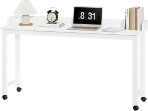 Overbed Table, Height Adjustable Rolling Laptop Desk with 360° Wheels, Mobile Computer Desk with Tiltable Desktop, Portable Bedside Table for Home Office White