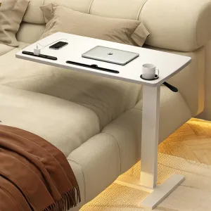 Overbed Table,Hospital Bed Table,Pneumatic Bed Tables Adjustable Over The Bed with Hidden Wheels&USB,Mobile Laptop Cart&Rolling Bedside Table with Tray Hospital Home Use (White1)