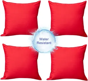 Pack of 4 Red Waterproof Outdoor Pillow Covers - Summer Vibrant Decorative Cushion Shem for Patio Funiture, Garden, Outdoor Sofa,Swing(18x18 Inches, Red)