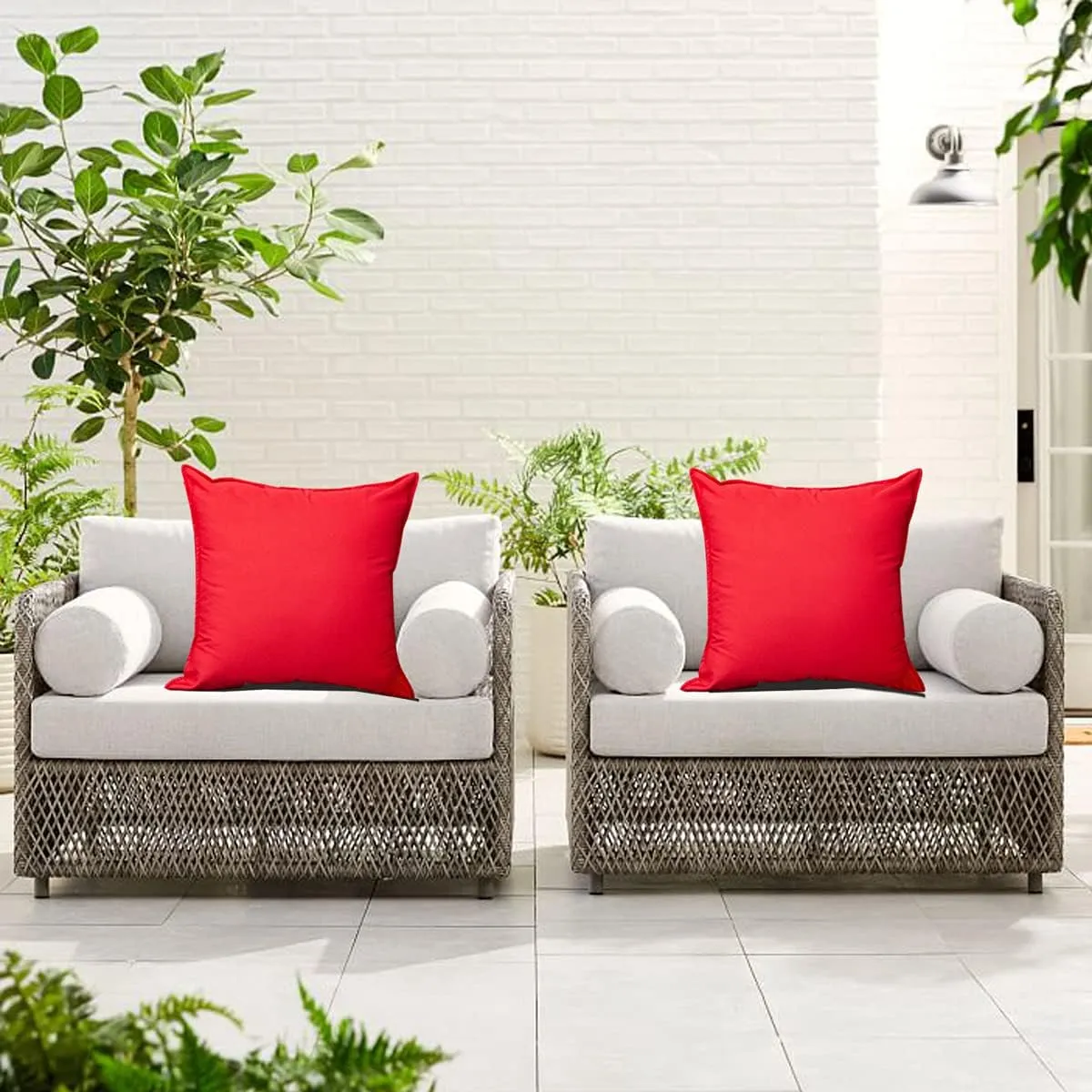 Pack of 4 Red Waterproof Outdoor Pillow Covers - Summer Vibrant Decorative Cushion Shem for Patio Funiture, Garden, Outdoor Sofa,Swing(18x18 Inches, Red)
