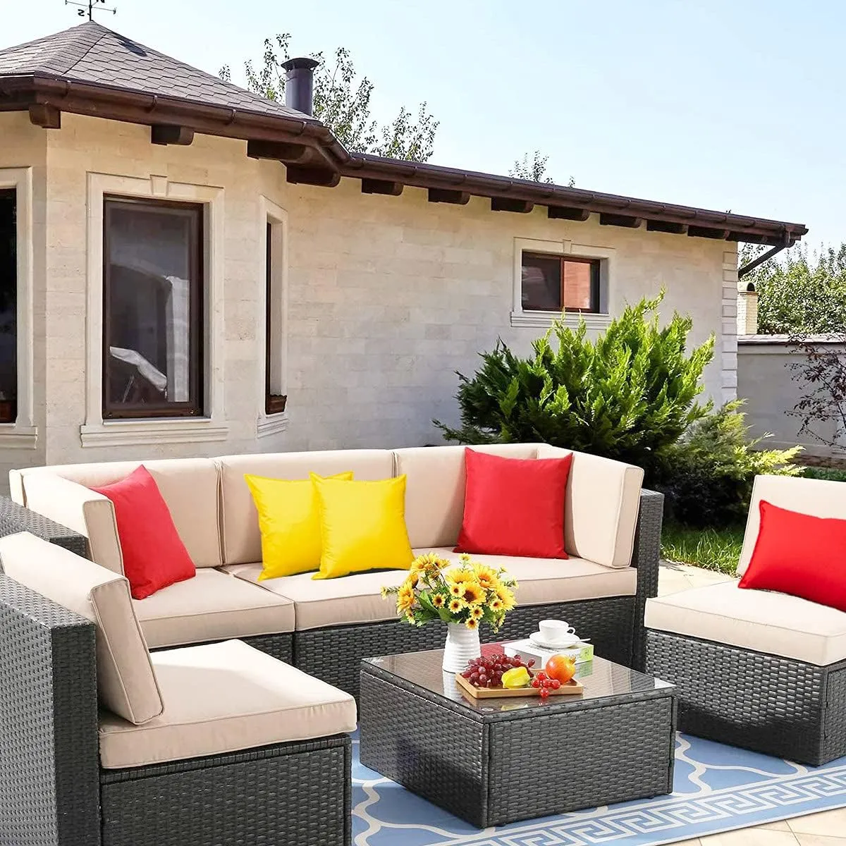 Pack of 4 Red Waterproof Outdoor Pillow Covers - Summer Vibrant Decorative Cushion Shem for Patio Funiture, Garden, Outdoor Sofa,Swing(18x18 Inches, Red)