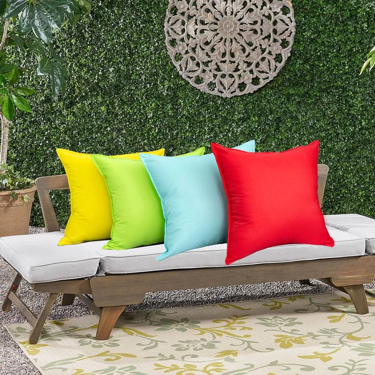 Pack of 4 Red Waterproof Outdoor Pillow Covers - Summer Vibrant Decorative Cushion Shem for Patio Funiture, Garden, Outdoor Sofa,Swing(18x18 Inches, Red)