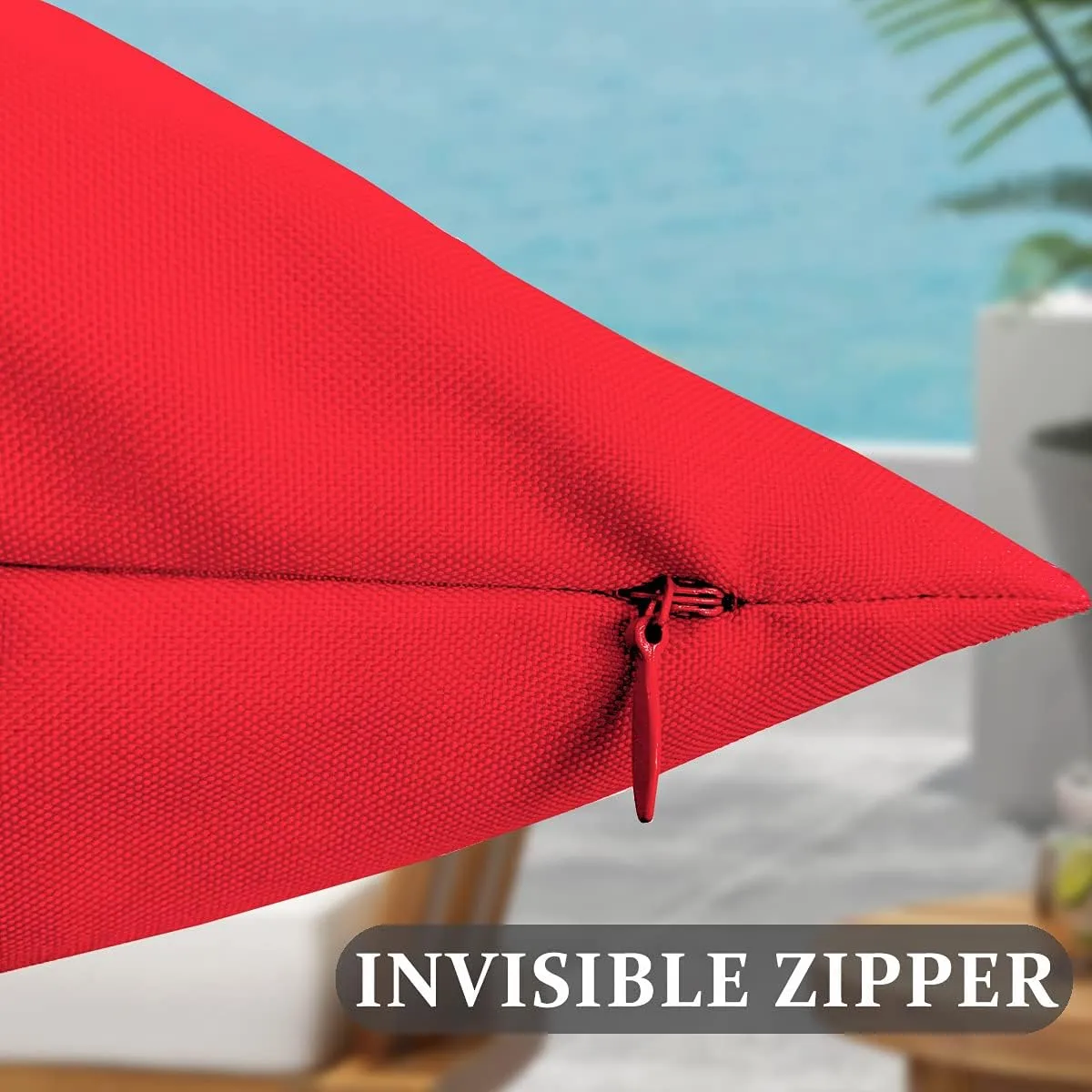 Pack of 4 Red Waterproof Outdoor Pillow Covers - Summer Vibrant Decorative Cushion Shem for Patio Funiture, Garden, Outdoor Sofa,Swing(18x18 Inches, Red)