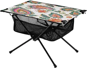 Paisley Leaf Flower Portable Folding Camping Table, Compact Lightweight Beach Table with Carrying Bag for Outdoor Picnics, BBQs, Camp