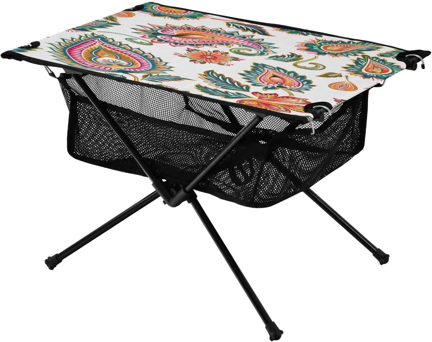 Paisley Leaf Flower Portable Folding Camping Table, Compact Lightweight Beach Table with Carrying Bag for Outdoor Picnics, BBQs, Camp
