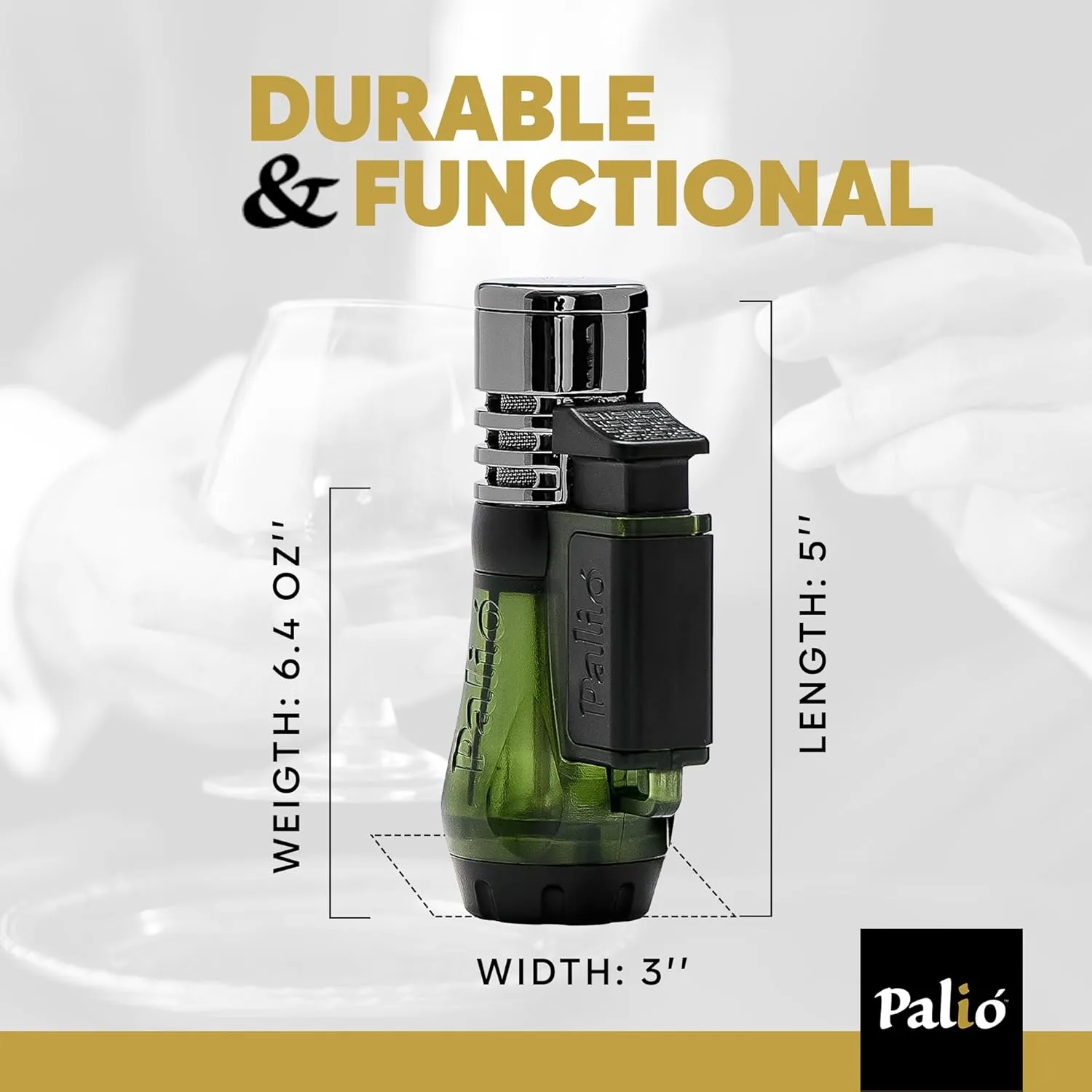 Palió Vesuvio Triple Jet Flame Torch Lighter, Apex Flame for Precision Lighting and Touch-Ups, Extra-Large Translucent Fuel Tank, Green (Pack of 2)