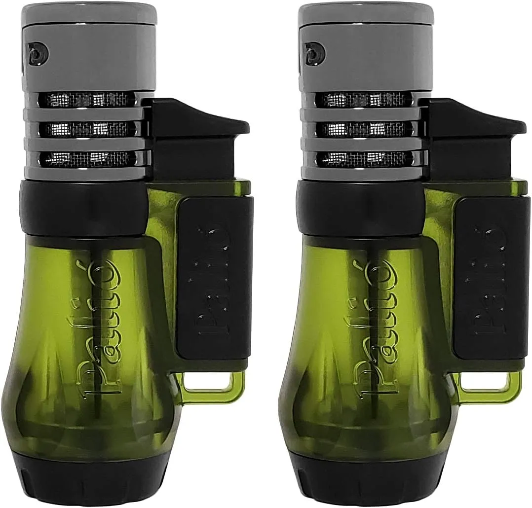 Palió Vesuvio Triple Jet Flame Torch Lighter, Apex Flame for Precision Lighting and Touch-Ups, Extra-Large Translucent Fuel Tank, Green (Pack of 2)