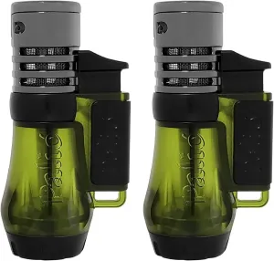 Palió Vesuvio Triple Jet Flame Torch Lighter, Apex Flame for Precision Lighting and Touch-Ups, Extra-Large Translucent Fuel Tank, Green (Pack of 2)