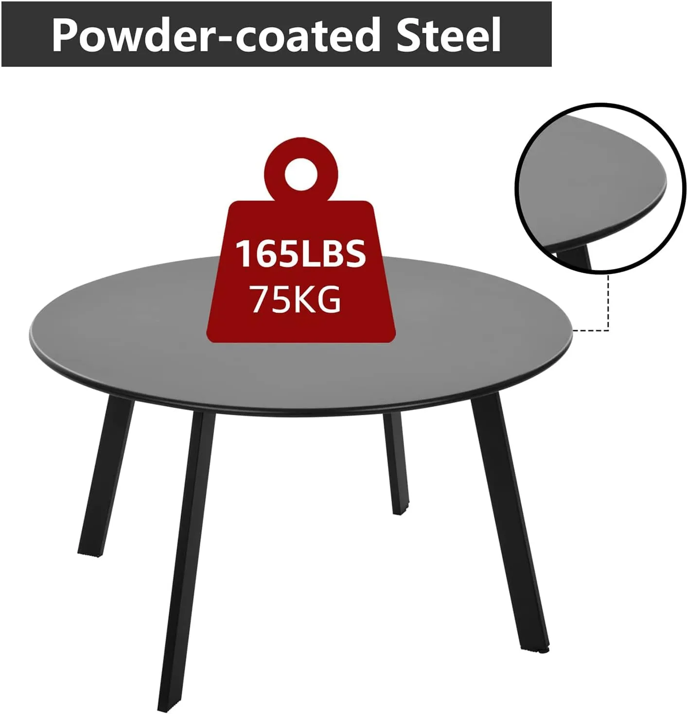 Patio Coffee Table - Metal Steel Outdoor Round Table Weather Resistant Anti-Rust Outdoor Table (Black)