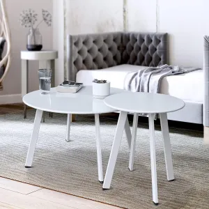 Patio Outdoor Coffee Table Set of 2 - Weather Resistant Outdoor Round End Table Modern Coffee Tables for Living Room Balcony Home Office (White)