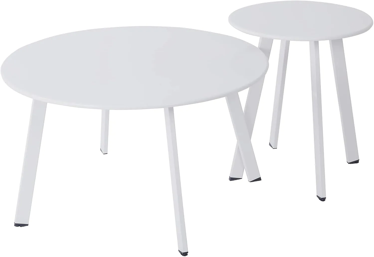 Patio Outdoor Coffee Table Set of 2 - Weather Resistant Outdoor Round End Table Modern Coffee Tables for Living Room Balcony Home Office (White)