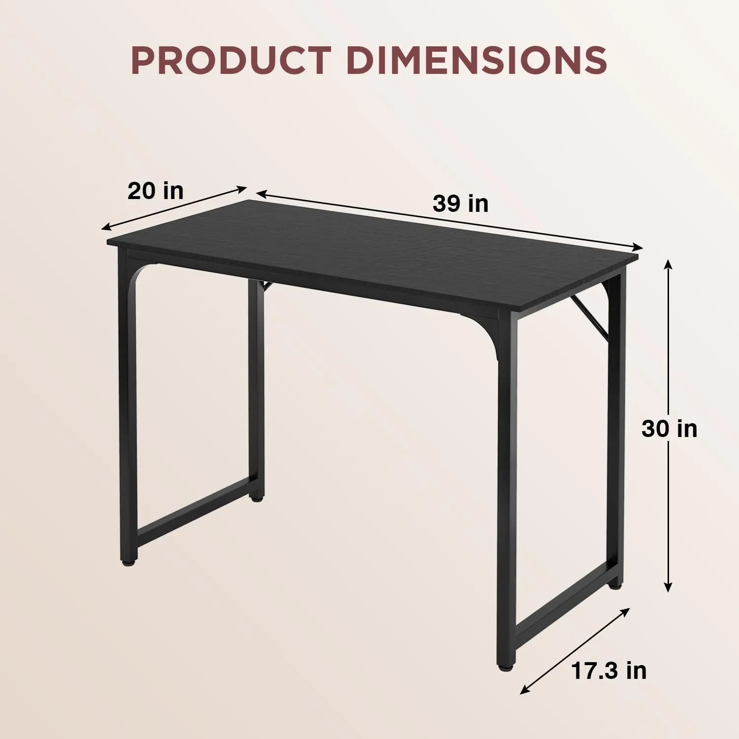 PayLessHere 32/39/47 inch Computer Desk Study Writing Table, Adjustable feet, Modern Furniture for Home Office (1, Black, 39 inch)