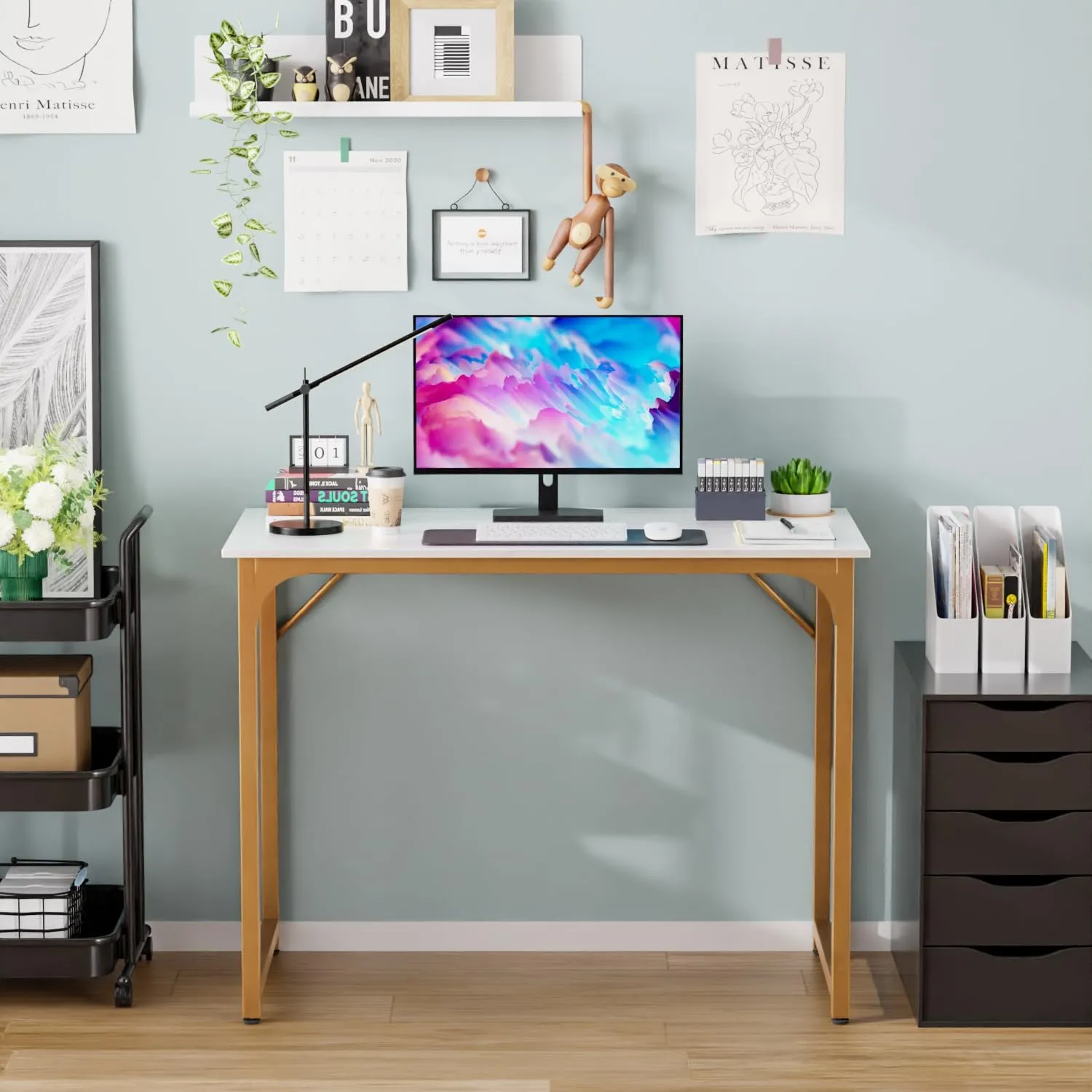 PayLessHere 32/39/47 inch Computer Desk Study Writing Table, Adjustable feet, Modern Furniture for Home Office (1, White Gold, 39 inch)